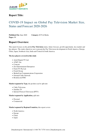 Pay Television Market Size, Status and Forecast 2020-2026