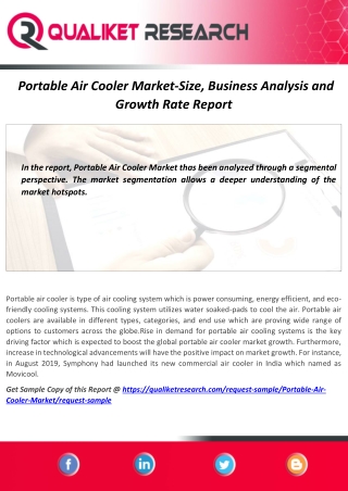 Global Portable Air Cooler Market Status,Outlook Analysis and Prospect 2020-2027