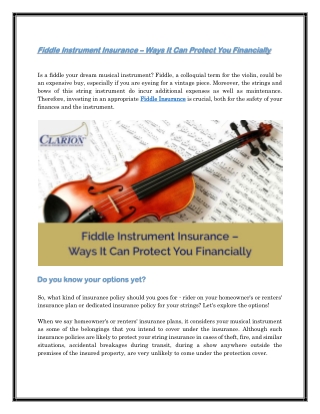 Fiddle Instrument Insurance – Ways It Can Protect You Financially