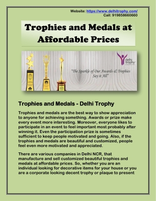 Customized Beautiful Trophies and Medals at Affordable Prices
