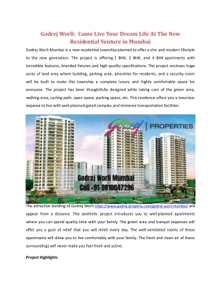 Godrej Worli:  Come Live Your Dream Life At The New Residential Venture in Mumbai