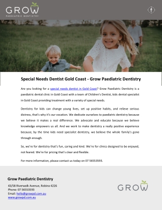 Special Needs Dentist Gold Coast - Grow Paediatric Dentistry