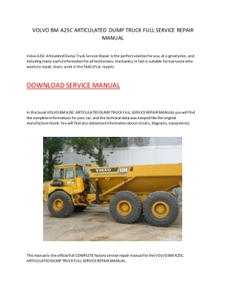 Volvo A25c Articulated Dump Truck Service Repair Manual