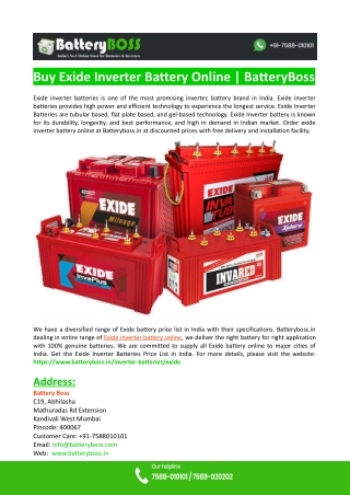 Buy Exide Inverter Battery Online-BatteryBoss