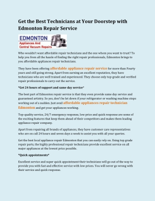 Get the Best Technicians at Your Doorstep with Edmonton Repair Service