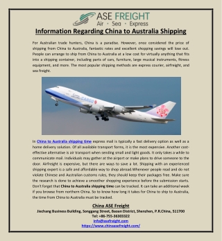 Information regarding china to australia shipping