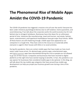 The Phenomenal Rise of Mobile Apps Amidst the COVID-19 Pandemic