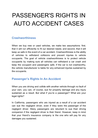 Passenger's Rights in Auto Accident Cases