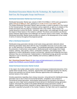 Distributed Generation Market Size By Technology, By Application, By End-User, By Geographic Scope And Forecast