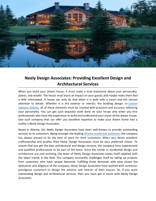 Neely Design Associates: Providing Excellent Design and Architectural Services