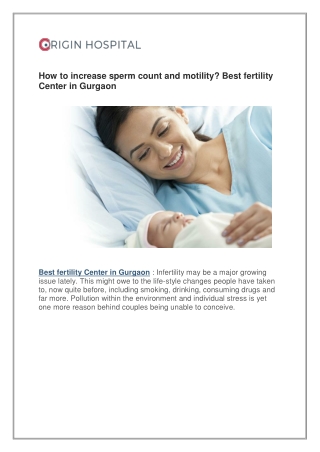 How to increase sperm count and motility? Best fertility Center in Gurgaon