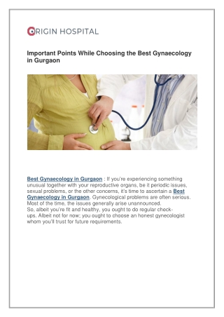 Important Points While Choosing the Best Gynaecology in Gurgaon