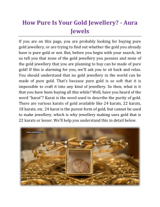 How Pure Is Your Gold Jewellery - Aura Jewels