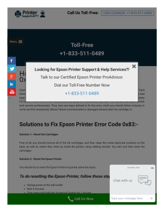 Easy To Fix Epson Printer Error Code 0x83 By Expert