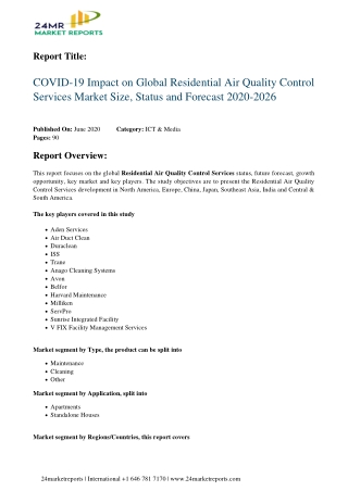 Residential Air Quality Control Services Market Size, Status and Forecast 2020-2026