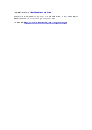 Hire Web Developer | Web Developer San Diego