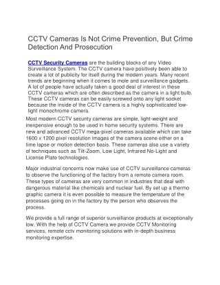 CCTV Cameras Is Not Crime Prevention, But Crime Detection And Prosecution