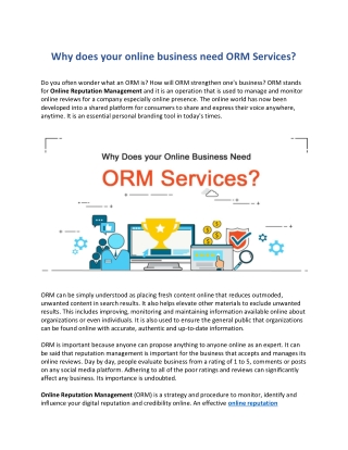 What role do ORM Services play in online business growth?