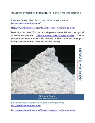 Dolomite Powder Manufacturers in India Mewar Microns