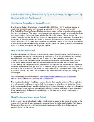 Zinc-Bromine Battery Market Size By Type, By Storage, By Application, By Geographic Scope And Forecast