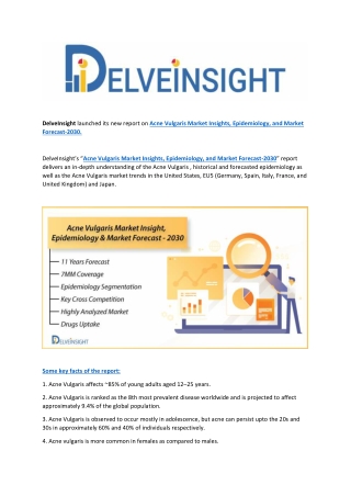 Acne Vulgaris Market size, Drugs, Epidemiology, Pipeline and Leading Companies