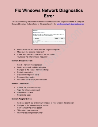 Windows Network Diagnostics Error