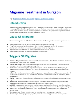 Migraine Treatment in Gurgaon