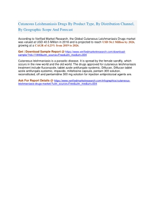 Cutaneous Leishmaniasis Drugs By Product Type, By Distribution Channel, By Geographic Scope And Forecast
