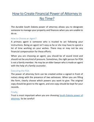 How to Create Financial Power of Attorney in No Time?