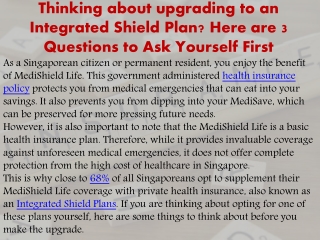 Thinking about upgrading to an Integrated Shield Plan? Here are 3 Questions to Ask Yourself First