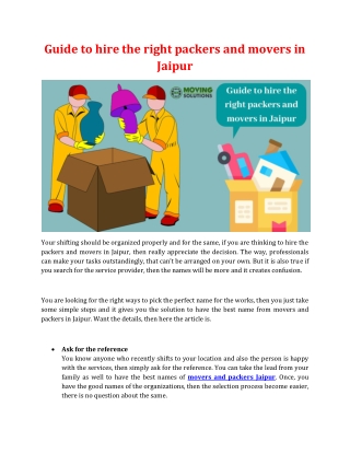 Guide to hire the right packers and movers in Jaipur