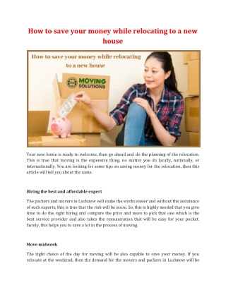 How to save your money while relocating to a new house