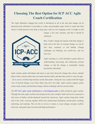 Choosing The Best Option for ICP ACC Agile Coach Certification