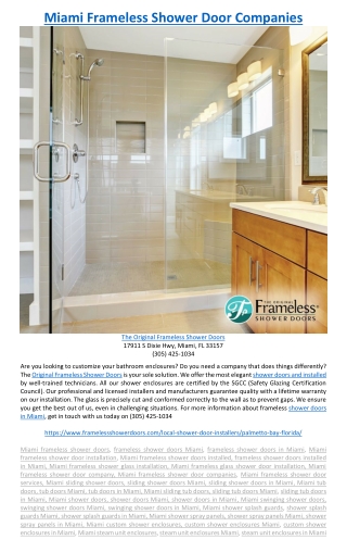 Miami Frameless Shower Door Companies