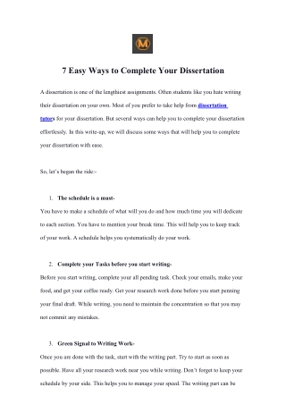 7 Easy Ways to Complete Your Dissertation