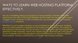Ways To Learn Web Hosting Platform Effectively.