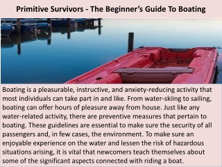 Primitive Survivors - The Beginner’s Guide To Boating