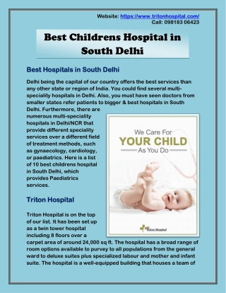 Looking the Best Childrens Hospital in South Delhi