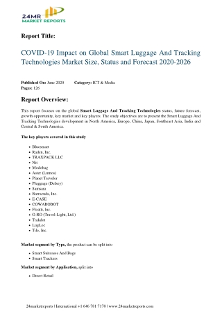 Smart Luggage And Tracking Technologies Market Size, Status and Forecast 2020-2026