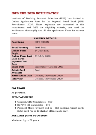 IBPS RRB 2020 NOTIFICATION