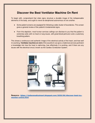 Discover the Best Ventilator Machine On Rent