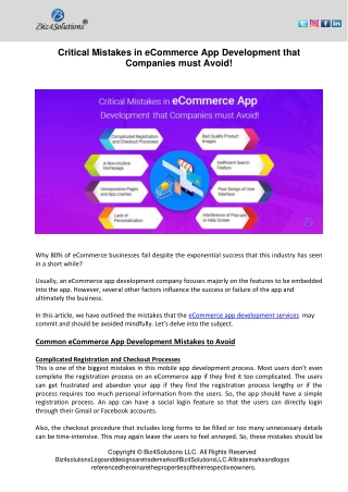 Critical Mistakes in eCommerce App Development that Companies must Avoid!