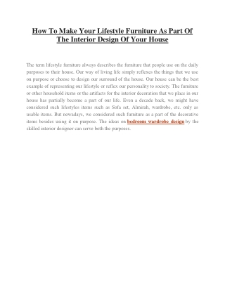 How To Make Your Lifestyle Furniture As Part Of The Interior Design Of Your House