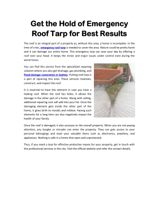 Get the Hold of Emergency Roof Tarp for Best Results