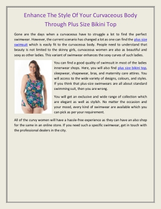 Enhance The Style Of Your Curvaceous Body Through Plus Size Bikini Top
