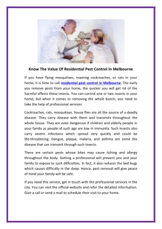 Know The Value Of Residential Pest Control In Melbourne