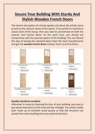 Secure Your Building With Sturdy And Stylish Wooden French Doors