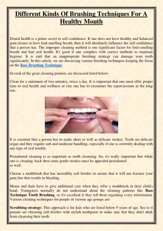 Different Kinds Of Brushing Techniques For A Healthy Mouth