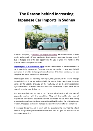 The Reason behind Increasing Japanese Car Imports in Sydney