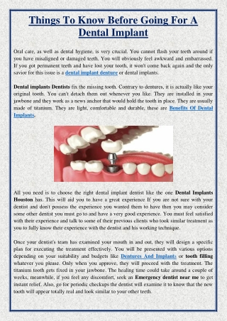 Things To Know Before Going For A Dental Implant